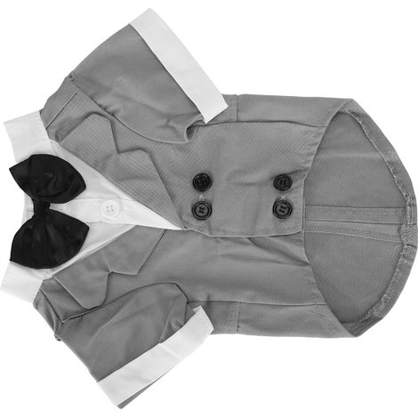 Costume pour petit chien avec nœud papillon et col, chemise élégante pour mariage/fête/événement, gris, taille XS (1/5)