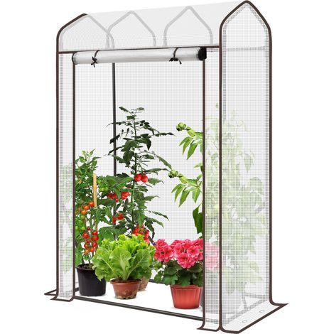 Sekey Klein Tomatengewächshaus 150x100x50 cm, Mini Gewächshaus Folie Tomatenhaus Balkon Garten, Dachschräge Stabil Winterfest, Weiß (1/5)