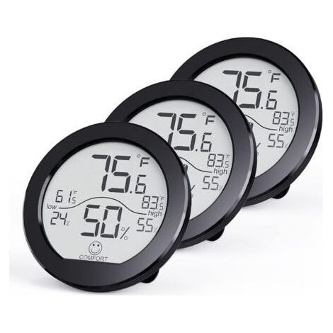 Lot de 3 thermomètres numériques d'intérieur et hygromètre LCD avec enregistrements maximum et minimum (noir) (1/5)