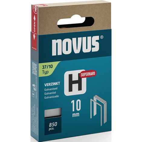 Agrafe à fil fin H type 37 largeur d'agrafe 10,6 mm 10 mm 0,75 mm super dure 850 pièces.NOVUS