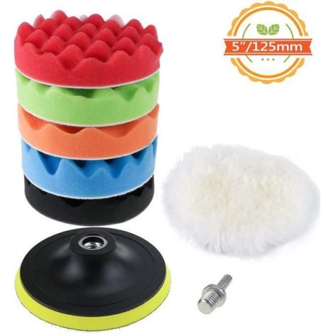 Tampon De Polissage - 5 Pouces 125 Mm - Pour Perceuse Électrique Ou Pneumatique - Kit Complet De 7 Pièces (1/4)