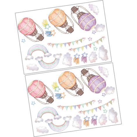 2 Feuilles Autocollants Muraux Chambre Garçon Fille Montgolfière et Stickers Décoratifs Adhésifs Faciles à Poser Lot pour Décoration Chambre Garçon Fille (1/5)