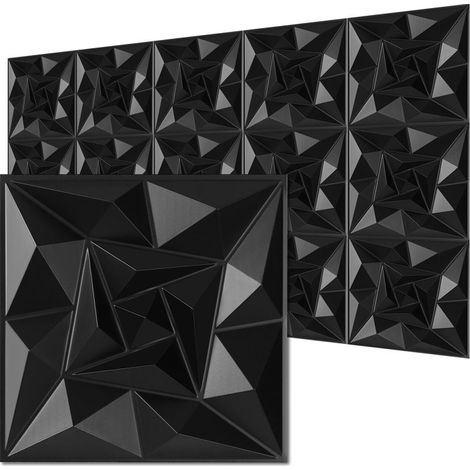 SWANEW Pannello murale 3D da dipingere - confezione da 1,08 m² - lotto di 12 pezzi - 0,3x0,3 m - Nero (1/4)