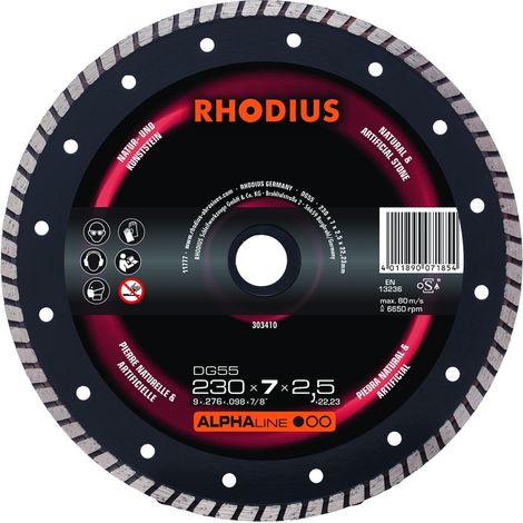 Disco de corte de diamante - ALPHALINE - DG55 - 230 X 7,0 X 2,5 X 22,23 mm RHODIUS