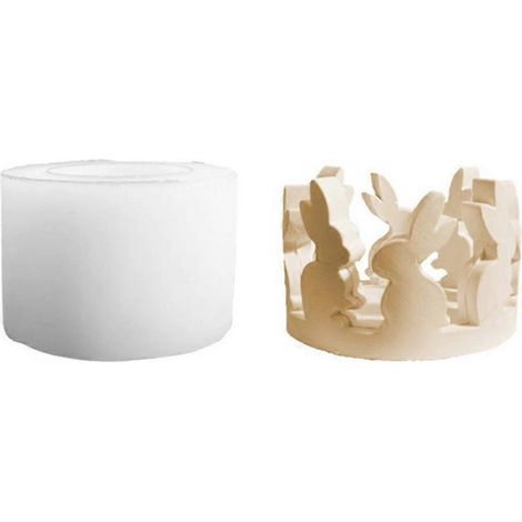 Moule en silicone pour porte-lapin de Pâques, jolie maison creuse en forme de lapin, pour bougie chauffe-plat, moule en résine de plâtre pour béton (1/5)