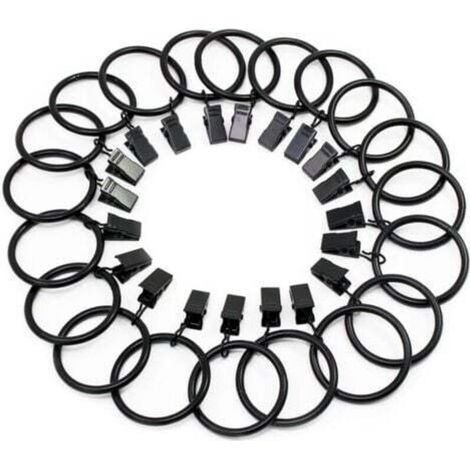 (Noir, diamètre intérieur 38 mm) 20 anneaux de rideau à clips, anneaux de suspension de rideau en acier inoxydable avec clips pour la décoration d'image de rideau (1/4)