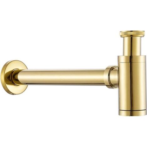 Sifón de latón - Desagüe en forma de P - Desagüe para baño - Fácil mantenimiento - No especificado - Oro pulido (1/5)