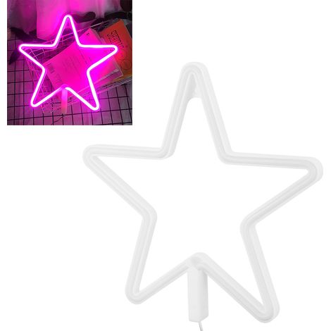 Enseigne lumineuse LED en forme d'étoile, néon rose, pour fête d'anniversaire ou salon. Alimentation USB/piles. (1/5)