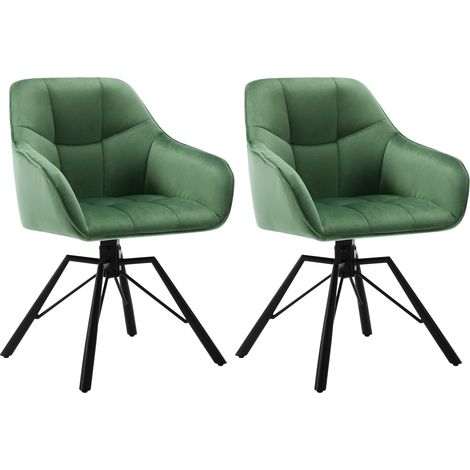 Woltu – Lot de 2 chaises pivotantes 360° – Velours vert foncé – Pieds en métal – Accoudoirs et dossier confortables – Capacité 120 kg