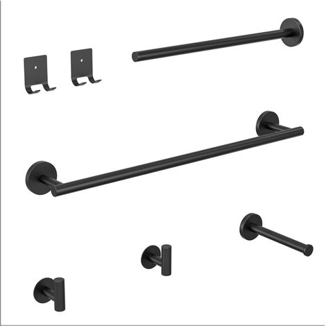 CECIPA MAX Handtuchstange 7-teiliges Badezimmer Haken-,Handtuchstangen-Set, schwarz, Edelstahl Rollenhalter
