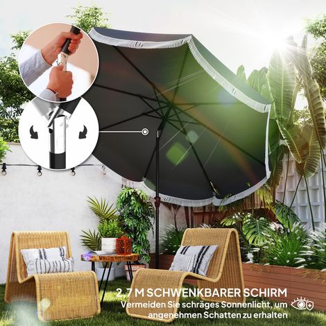 Parasol hexagonal 270 cm avec protection UV, ombrage pour balcon et jardin, teinte gris anthracite