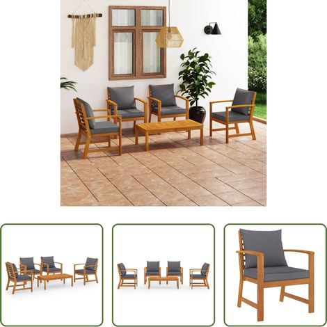 vidaXL Fauteuil extérieur -  Salon de jardin 5 pcs avec coussin Bois d'acacia solide (1/5)
