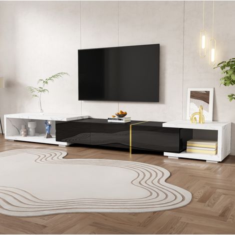 Mobile TV estensibile 140-260 cm in MDF nero effetto marmo, salvaspazio per soggiorno FLORAGRACE (1/5)