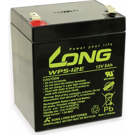 Accumulateur plomb KUNG LONG WP5-12E, 12 V-/5 Ah, cyclique