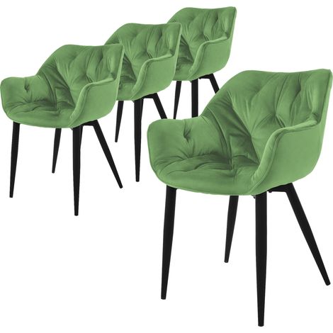 ML-Design Set 4 Sedie per Sala da Pranzo in Velluto Verde Salvia Poltroncine da Salotto Imbottite con Braccioli Gambe in Metallo Poltrone per Soggiorno con Schienale Ergonomiche e Confortevoli