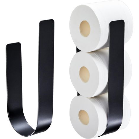 2 Porte Papier Toilette, Rangement Support Papier Toilette Mural pour 3 Rouleaux, Porte Papier WC sans Percage, Noir (1/5)