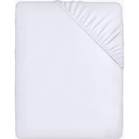 Drap Housse - Blanc, 160 x 200 cm - Coupes de 35 cm pour Matelas épais - Polyester Microfibre brossée (1/5)