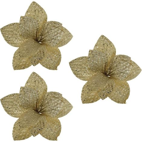 Fiore stella champagne per albero di natale addobbi decorazioni natalizi set 3 glitter ornamento allestimento ghirlande casa (1/5)