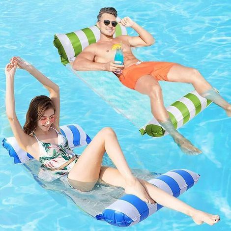 YMYNY Pool-Hängematte, 2er-Set schwimmende Hängematten, aufblasbare 4-in-1-Schwimmliege/Liegestuhl, faltbar, tragbar, ultraleicht, Hellblau + Grün (1/5)