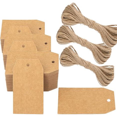 300 étiquettes en papier kraft, étiquettes cadeaux 7 x 4 cm, 3 rouleaux de ficelle de 20 mètres Étiquettes kraft marron, étiquettes de baptême avec ficelle pour mariages, anniversaires, Noël (1/5)