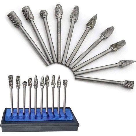 10pcs Tungsten Carbide Burr Set with Grinding Head for Dremel Rotary Tools, Metal Drilling and Polishing (1/5)