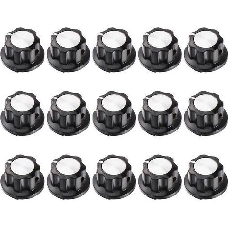 Kit de 15 boutons de potentiomètre rotatifs avec capuchons et axe moleté en bakélite, compatible avec les trous de 6 mm (MF-A01, WH118, WX050).-1.8X1.5cm-Black (1/3)