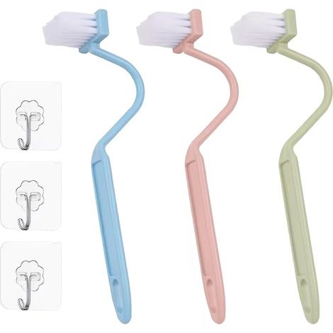 mini brosses WC courbées avec nettoyeur de bords crochets adhésifs brosse pratique sous bord petite de nettoyage pour toilettes salle de bain profondeur (1/5)