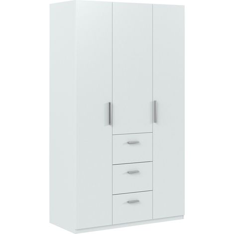 Armario ropero Lisa 3 Puertas 3 Cajones Color Blanco Brillo, 117 Ancho 52 Profundo 203 Alto cm (1/4)