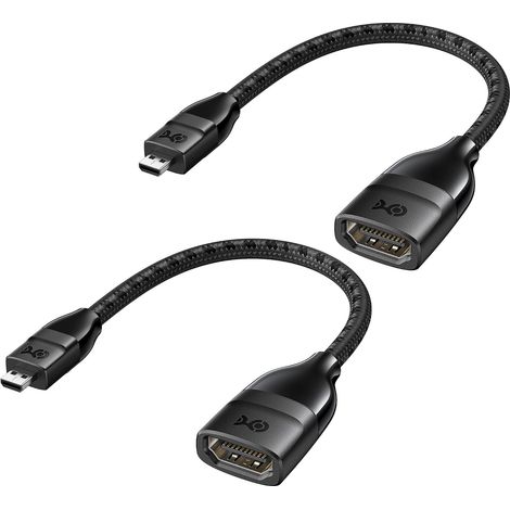 Lot de 2 adaptateurs Micro HDMI vers HDMI 8K/4K 120 Hz (Adaptateur Micro HDMI) en Noir, 12 cm avec Prise en Charge HDR pour Raspberry Pi 4 (RPI4) et Plus Encore (1/5)