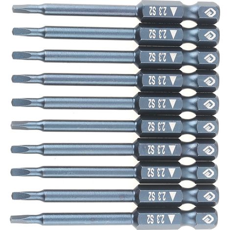 Jeu de 10 embouts de tournevis triangulaires en acier allié S2, tige de 65 mm (1/4 pouce), dimensions : H6,3 x 65 mm x 2,3 mm (1/5)