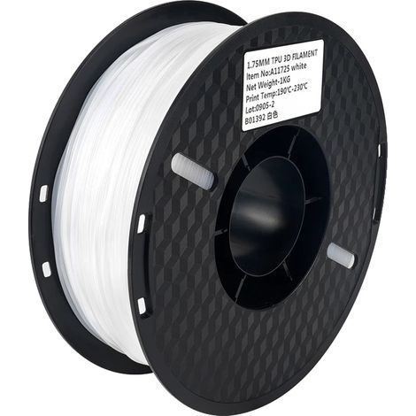 Filamento per stampante 3D, materiale TPU, flessibile e atossico, 1 kg, TPU bianco (1/2)