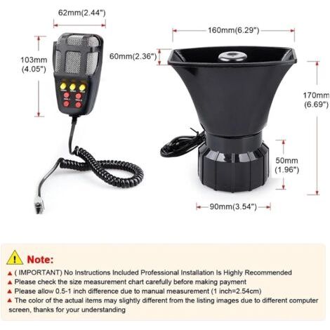 Avertisseur sonore puissant pour voiture, 12 V CC, 100 W, 125 dB, sirène puissante, convient aux motos, voitures et camions, haut-parleur d'avertissement en plastique, applicable aux services de polic (1/3)