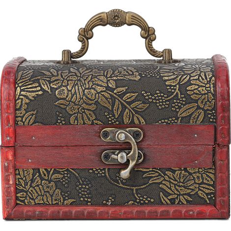 Boîte de rangement vintage pour bijoux en bois carré fait main - Écrin décoratif (1/5)