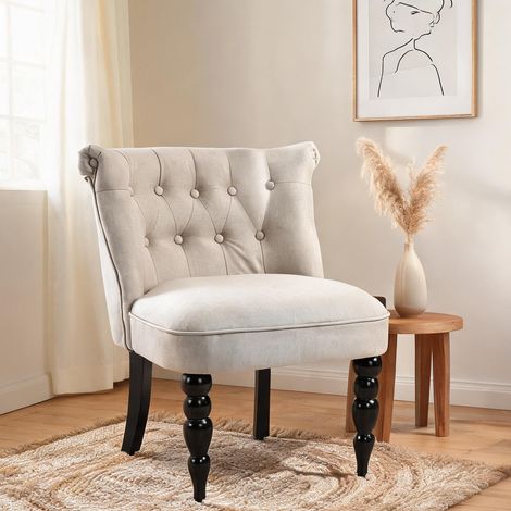Fauteuil vintage en lin et bois beige 67 x 67 x 78 cm (1/5)