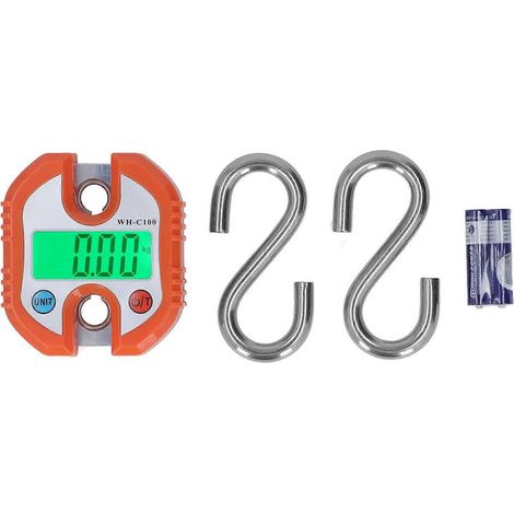 Balance suspendue avec affichage numérique LCD, capacité de pesage jusqu'à 150 kg, pour entrepôt et bagages, couleur orange.