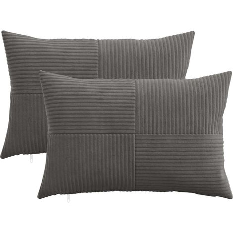Irovami Lot de 2 housses de coussin, gris foncé, velours côtelé, 50x70 cm (1/5)