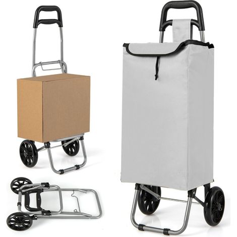Chariot de courses pliable noir 35 L avec sac Oxford imperméable, cadre acier et 2 roues, pour supermarché et plein air