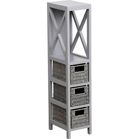 Mobili in mdf grigio 1 ripiano + 3 cestini trecce di carta - grigio - Tendance
