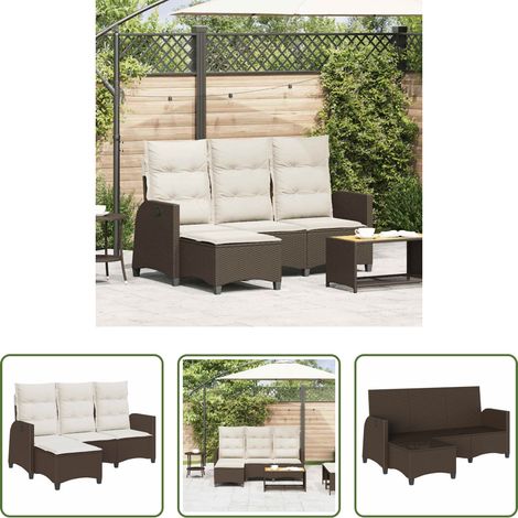 Canapé inclinable - Canapé de jardin inclinable coussins forme L marron polyrotin (1/5)