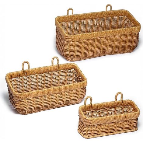 Weidenkorb, Aufbewahrungskorb für Handtücher und Toilettenpapier im Badezimmer, Wandorganizer, 2er-Set Hängekörbe für Zuhause, Veranda, Badezimmer (Gelb – S/M/L) (1/4)
