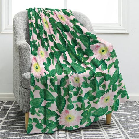 Couverture Jetable - Polyester 330 GSM - Motif Cactus Fleur - Pour Canapé Lit Chambre Séjour Voyage Camping - 150 x 200 cm (1/5)