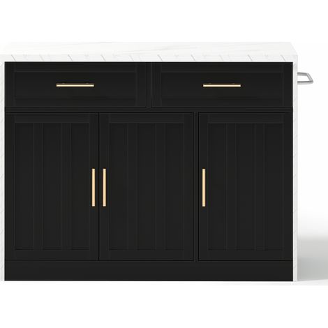 CAIzi120x60x91cm, îlot de cuisine, prises électriques, ports USB, câble d'alimentation de 1,5 m, étagères réglables, poignées métalliques, porte-serviettes, espace bar, adapté aux appartements, cuisin