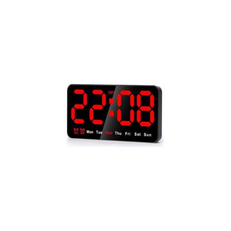 Horloge murale numérique à LED de 9 pouces avec grands chiffres 12/24 h, petite horloge murale silencieuse, lettres noires et rouges (1/4)