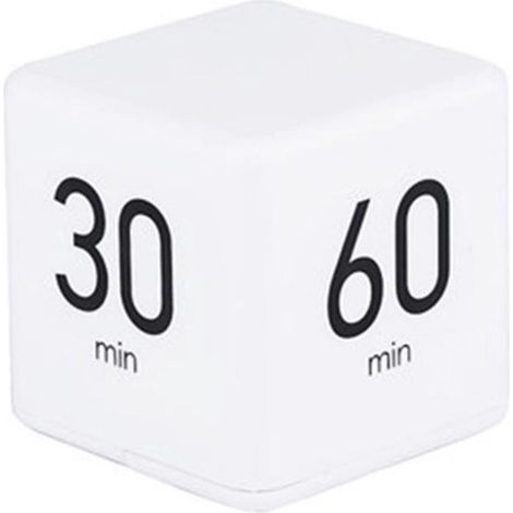 Tragbarer Würfeltimer, digitaler Küchentimer mit Countdown-Alarm (15-20-30-60 Minuten), Drehknopf-Timer mit Ziffernanzeige (15, 20, 30, 60 Minuten), weiß