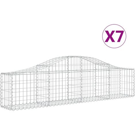 Cestas de gaviones Muro de contención arqueado Valla de jaula 7 piezas 200 x 30 x 40/60 cm Hierro galvanizado Plata 020041076