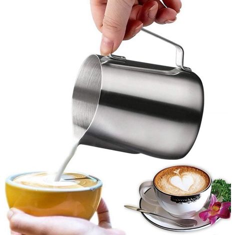 Lattiera da 350 ml - Lattiera per montare il latte - Acciaio inossidabile - Lattiera piccola - Barista - Lattiera - Tazza per montare il latte - Graduazioni - Per montalatte per espresso e latte art (1/5)