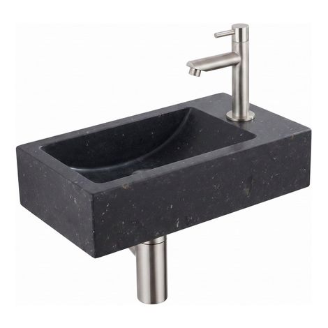 Saniclass Fuente ensemble de lavabo - 40x22 - 1 trou de robinet - droite - pierre naturelle - robinet de lavabo Acier inoxydable brossé PVD (Acier (1/2)