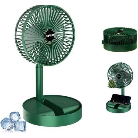 Tragbarer, faltbarer Standventilator, USB-aufladbar, 3 Geschwindigkeitsstufen, 1200-mAh-Akku, batteriebetriebener Ventilator für Zuhause, Camping, Outdoor-Aktivitäten und Büro, 17 cm, Grün (1/5)