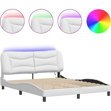 Lit double,Lit adulte,Cadre de lit avec LED sans matelas Hvar blanc 160x200 cm CFW2353506 (1/5)