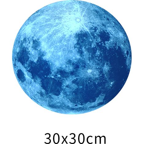 Sticker Mural Lumineux Clair de Lune Sticker Mural Chambre Salon Chambre d'enfant 30cm Lumineux Fluorescent Autocollant Décoratif Lumineux Lune Autocollant Décoratif (Blu-ray)